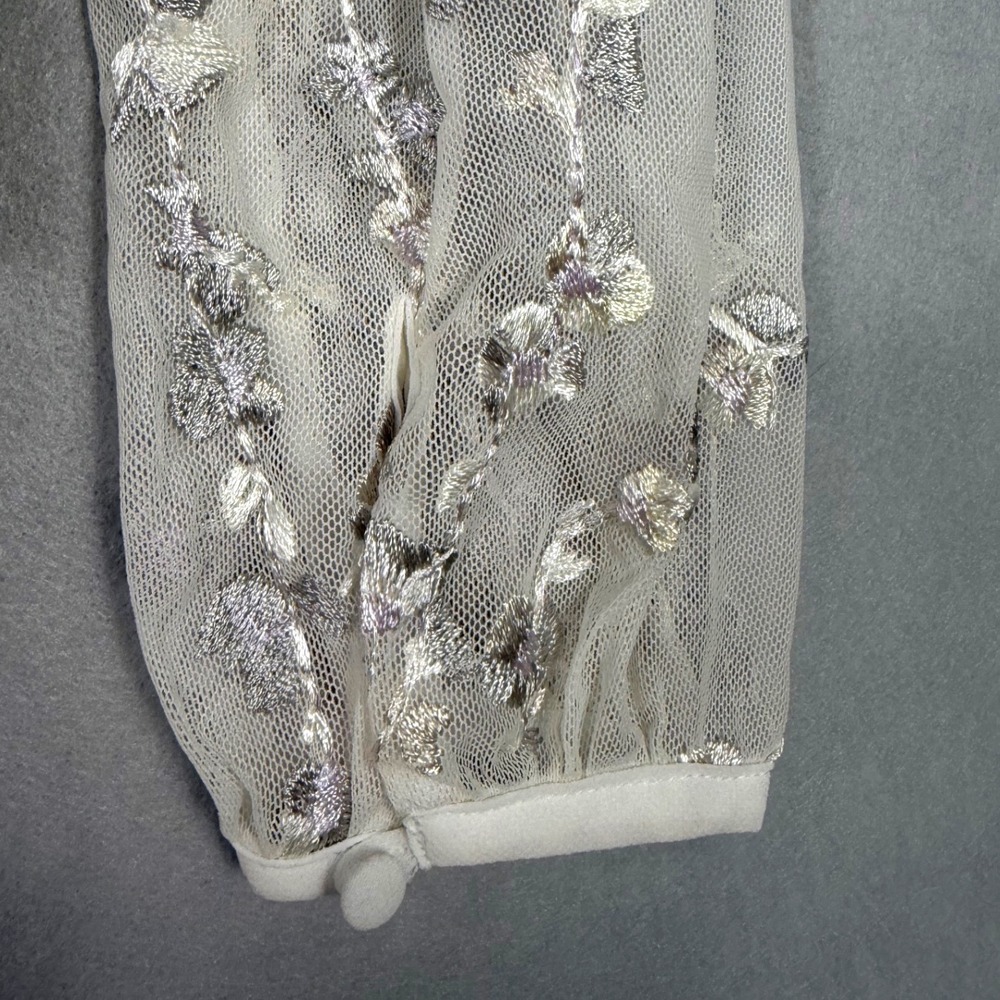 White House Black Market Mesh Top Womens S White NWOT Purple Floral Embroidered - Picture 4 of 11